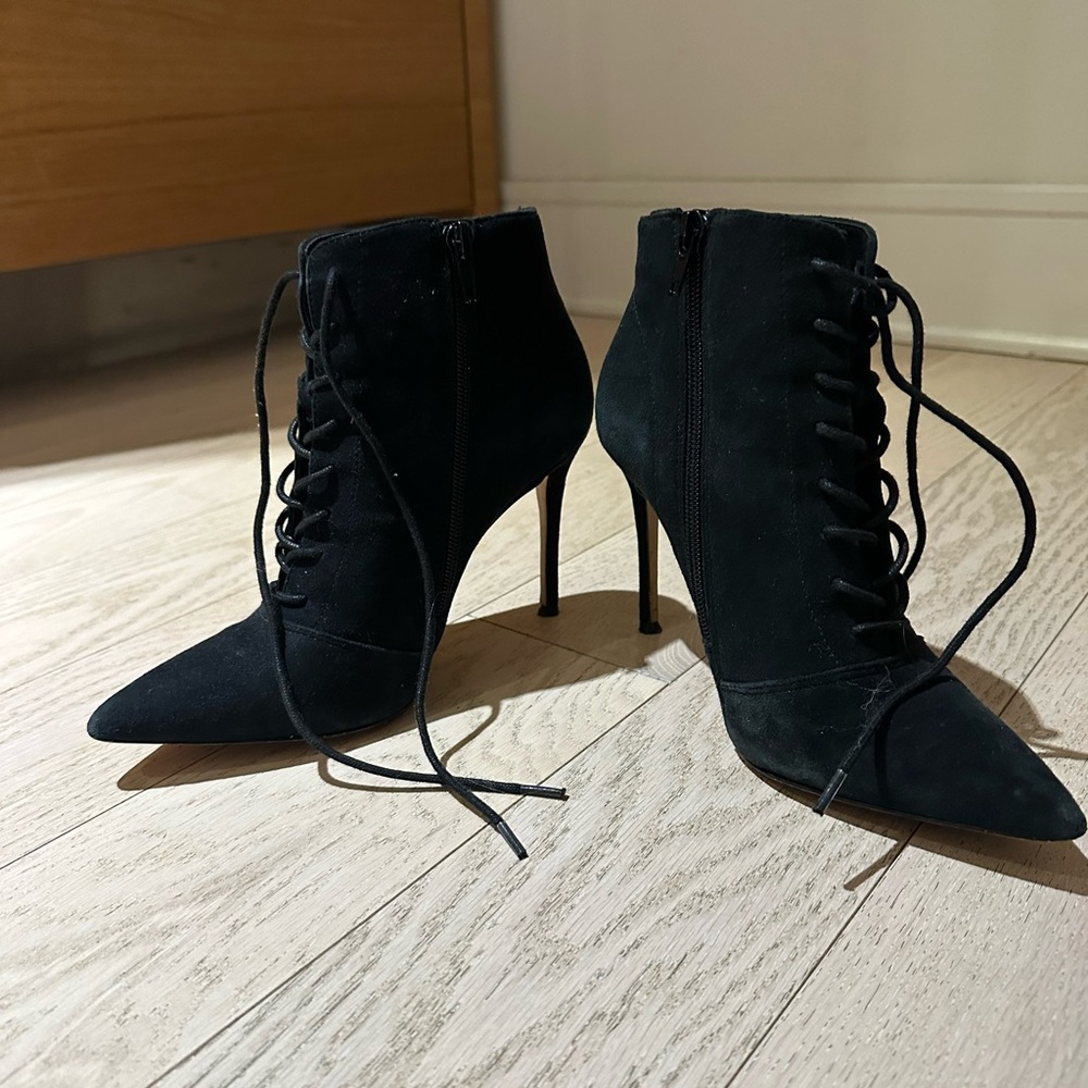 RARE Something Navy Black Lace Up Booties in Black